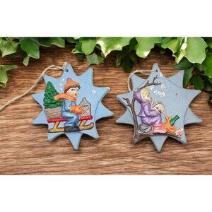 Vintage Star Shaped Christmas Tree Ornaments Festive Winter Scenes Hand Painted